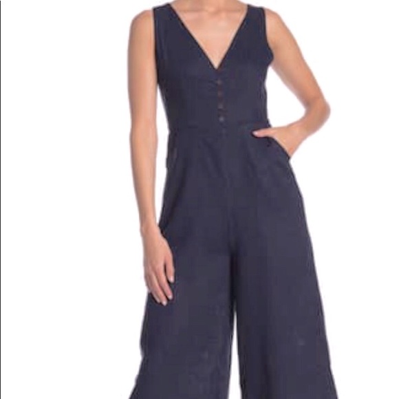 Papillon Button Front V Neck Linen Jumpsuit - Picture 13 of 13